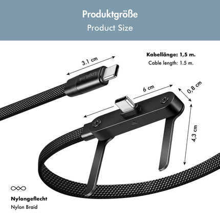 LogiLink USB-C laidas su įmontuotu telefono stovu, 240 W PD, 1,5 m, juodas