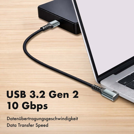 LogiLink USB-C į USB-C kabelis, 1 m, 90° kampu, 100 W PD, pilkas/juodas, 4K 60Hz