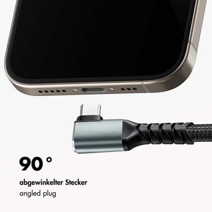 LogiLink USB-C į USB-C kabelis, 1 m, 90° kampu, 100 W PD, pilkas/juodas, 4K 60Hz
