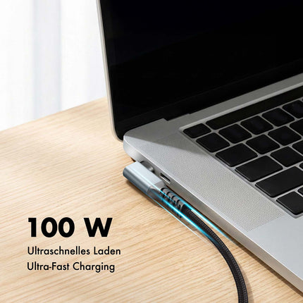 LogiLink USB-C į USB-C kabelis, 1 m, 90° kampu, 100 W PD, pilkas/juodas, 4K 60Hz