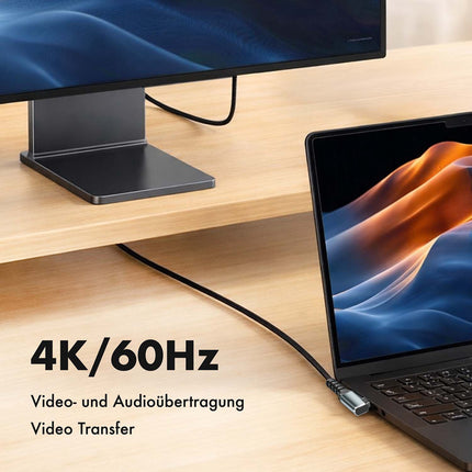 LogiLink USB-C į USB-C kabelis, 2 m, 90° kampu, 100 W PD, pilkas/juodas, 4K 60Hz