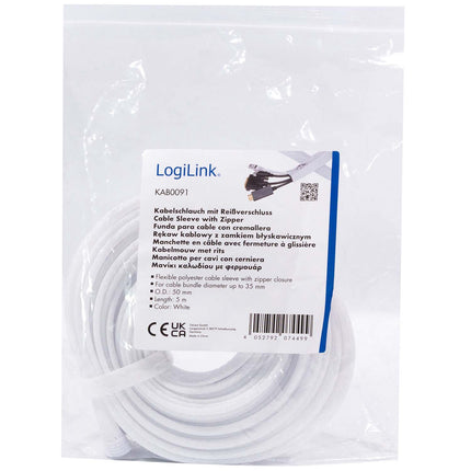 LogiLink Zip kabelio mova 50 mm x 5 m dideliems ryšuliams, balta, pinta