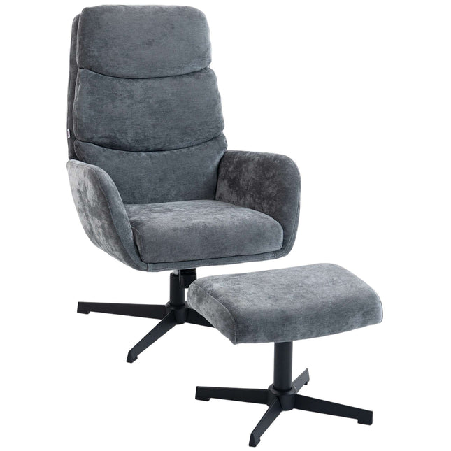 Lounge Chair with Ottoman, High Back, Metal Base, Gray