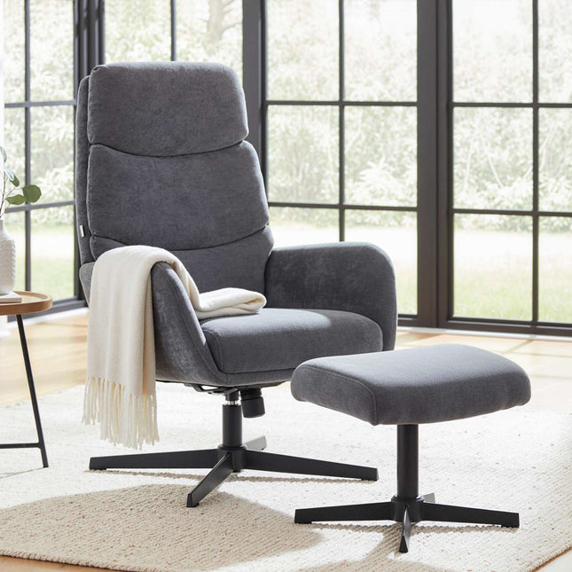 Lounge Chair with Ottoman, High Back, Metal Base, Gray