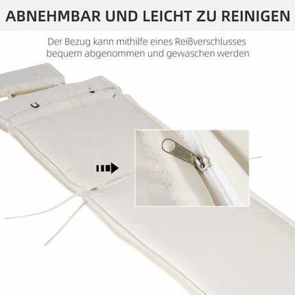 Cream white outdoor chair cushion, polyester, 198x53x5 cm