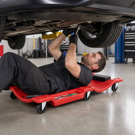 Low Profile Garage Creeper 91 cm with Padded Headrest, Red, 6 Swivel Casters