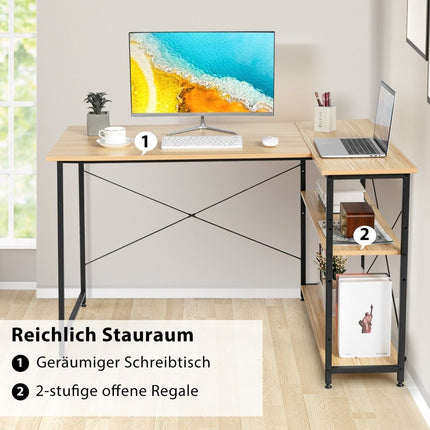 L-shape desk corner computer table with storage compartments office table 120 x 88 x 74.5 cm natural