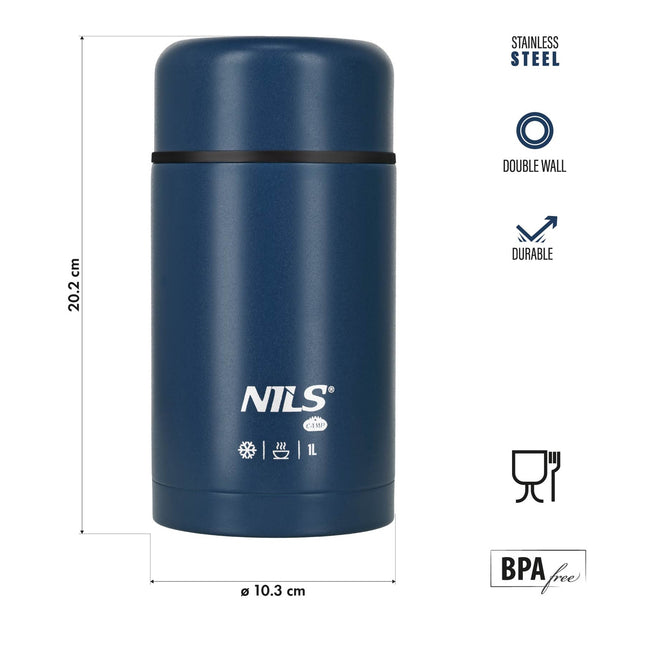 Pietų termosas 1000 ml, mėlynas, izoliuotas indas