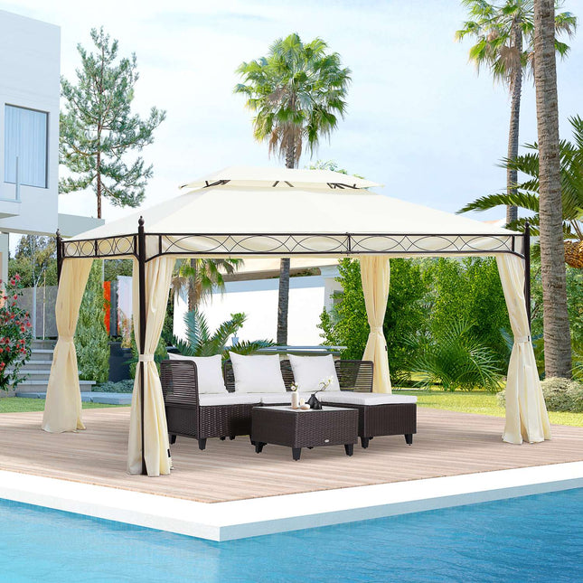 Prabangus paviljono sodo paviljonas 3x4 m kreminės spalvos, šventinė palapinė, sodo palapinė-pagoda sodui ir terasai