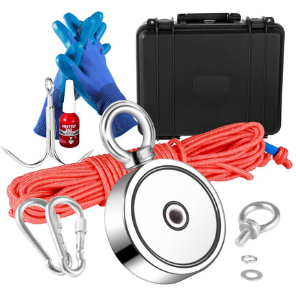 Magnet Fishing Kit, Double-Sided 1200 lb, Rope, Hook