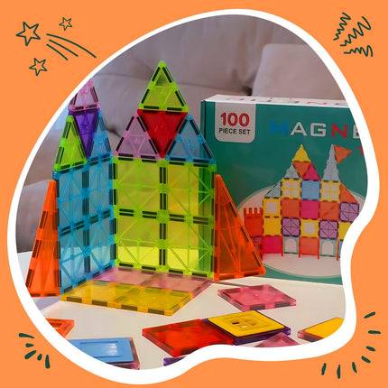 Magnetinių kaladėlių rinkinys - 100 detalių, geometrinės formos
