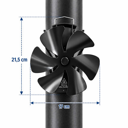 Magnetic Stove Fan for Flue Pipes with Thermometer, Black, 6 Blades