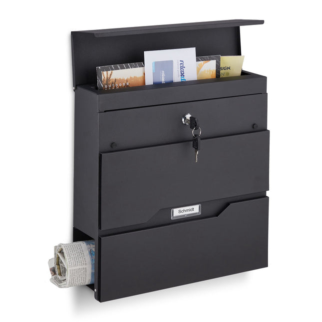 Mailbox with newspaper holder black