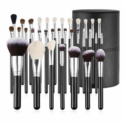 Makeup Brush Set, 34-Piece with Case, Wood Handles