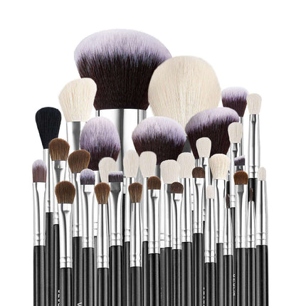 Makeup Brush Set, 34-Piece with Case, Wood Handles