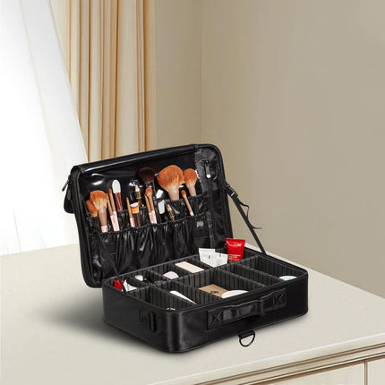 Makeup Train Case, Large 3-Tier Waterproof Oxford, Black
