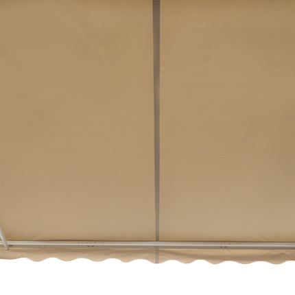 Rankiniu būdu sulankstoma balkono markizė su rankena, 4 m, apsauga nuo saulės, tvirtinama prie sienos, aliuminis, balta ir smėlio spalvos, 395 x 245 cm