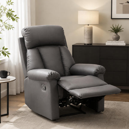 Manual Recliner Chair with Footrest for Living Room, PU Leather, Black