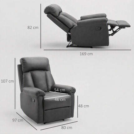Manual Recliner Chair with Footrest for Living Room, PU Leather, Black
