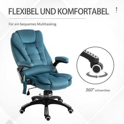 Masažinis krėslas, vadovo krėslas su masažo funkcija, reguliuojamo aukščio pasukama krėslas, ergonomiška žaidimų krėslas, biuro krėslas, mėlynas, 67 x 74 x 107-116 cm