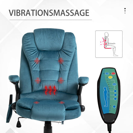 Masažinis krėslas, vadovo krėslas su masažo funkcija, reguliuojamo aukščio pasukama krėslas, ergonomiška žaidimų krėslas, biuro krėslas, mėlynas, 67 x 74 x 107-116 cm