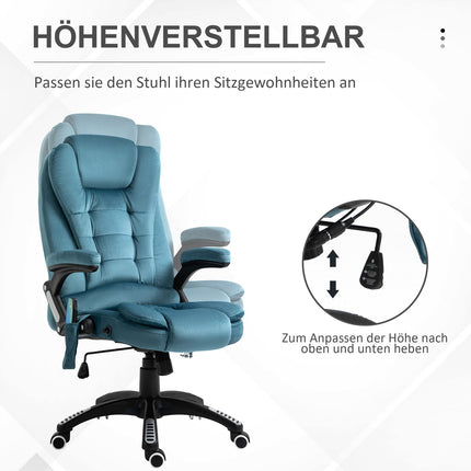 Masažinis krėslas, vadovo krėslas su masažo funkcija, reguliuojamo aukščio pasukama krėslas, ergonomiška žaidimų krėslas, biuro krėslas, mėlynas, 67 x 74 x 107-116 cm