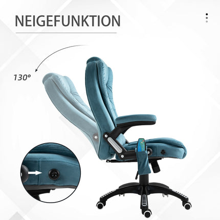 Masažinis krėslas, vadovo krėslas su masažo funkcija, reguliuojamo aukščio pasukama krėslas, ergonomiška žaidimų krėslas, biuro krėslas, mėlynas, 67 x 74 x 107-116 cm