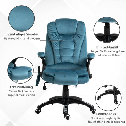 Masažinis krėslas, vadovo krėslas su masažo funkcija, reguliuojamo aukščio pasukama krėslas, ergonomiška žaidimų krėslas, biuro krėslas, mėlynas, 67 x 74 x 107-116 cm