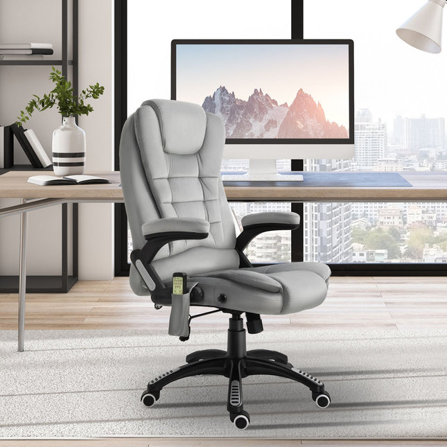 Masažinė kėdė, biuro kėdė, žaidimų kėdė, reguliuojamo aukščio vadovo kėdė, ergonomiška, PU ratukai, pilka, 67x74x107-116 cm