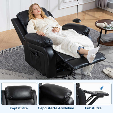 Masažinis krėslas su 8 vibracijos taškais, atlošiamas, juodas