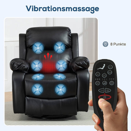 Masažinis krėslas su 8 vibracijos taškais, atlošiamas, juodas