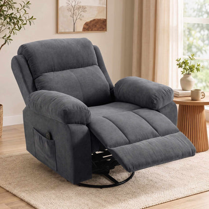 Massage Recliner Chair with Heat, 360° Swivel and Rocking, Dark Grey, Chenille