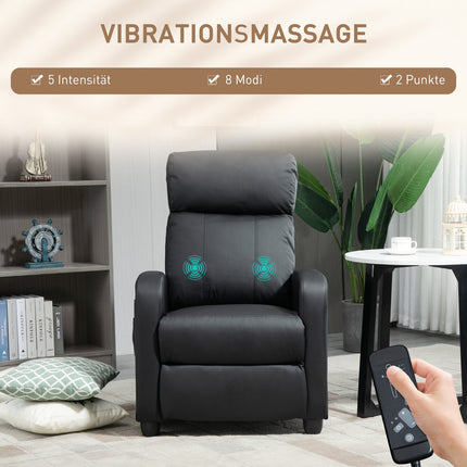 Reclining massage and relaxation chair, black PU foam