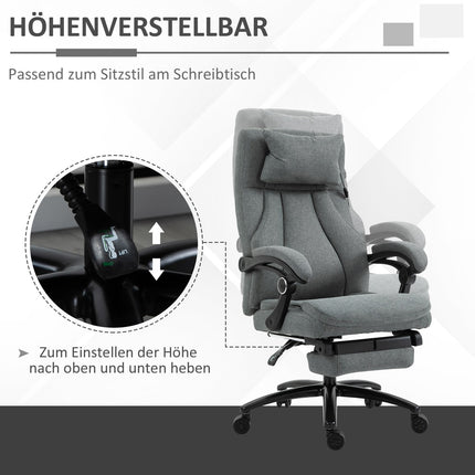 Masažinė biuro kėdė su atlošo funkcija, ergonomiška stalo kėdė, reguliuojamo aukščio, vadovo kėdė, pilka