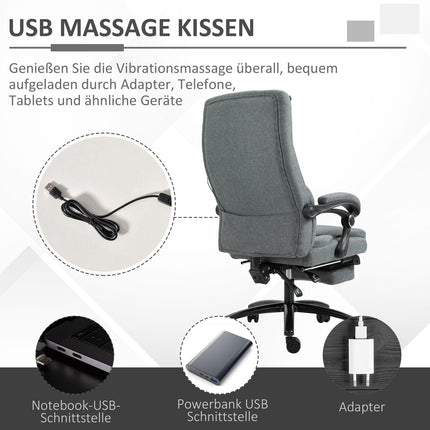 Masažinė biuro kėdė su atlošo funkcija, ergonomiška stalo kėdė, reguliuojamo aukščio, vadovo kėdė, pilka