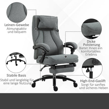 Masažinė biuro kėdė su atlošo funkcija, ergonomiška stalo kėdė, reguliuojamo aukščio, vadovo kėdė, pilka