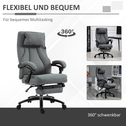 Masažinė biuro kėdė su atlošo funkcija, ergonomiška stalo kėdė, reguliuojamo aukščio, vadovo kėdė, pilka