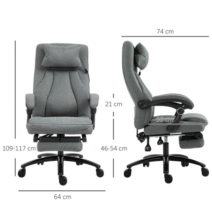 Masažinė biuro kėdė su atlošo funkcija, ergonomiška stalo kėdė, reguliuojamo aukščio, vadovo kėdė, pilka