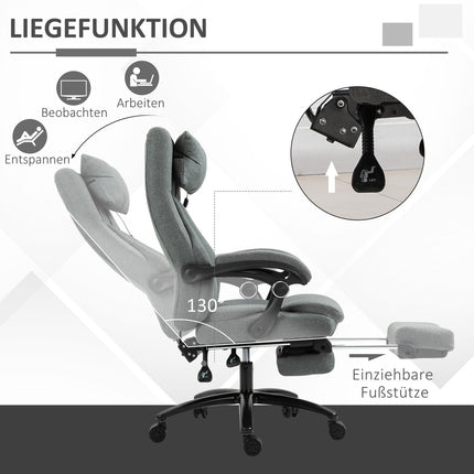 Masažinė biuro kėdė su atlošo funkcija, ergonomiška stalo kėdė, reguliuojamo aukščio, vadovo kėdė, pilka