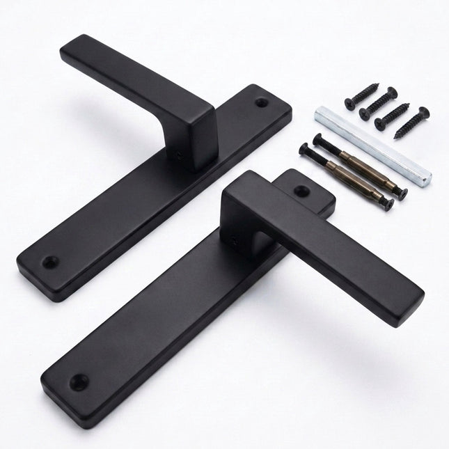 Matt Black Door Handle Set with Long Backplate