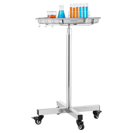 Mayo Stand, Stainless Steel Adjustable Tray on Wheels, 35 lb