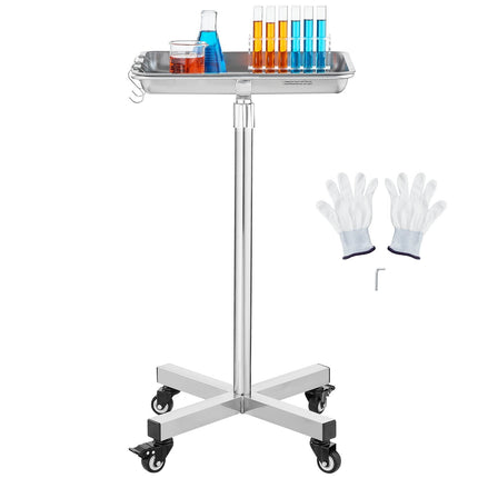 Mayo Stand, Stainless Steel Adjustable Tray on Wheels, 35 lb