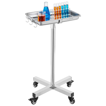 Mayo Stand, Stainless Steel Adjustable Tray on Wheels, 35 lb