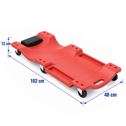 Mechanic's Creeper 150 kg with Padded Headrest, 6 Castors, Red