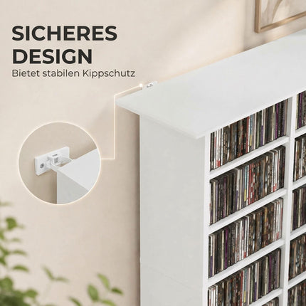 Media Shelf with 16 Compartments for Up to 720 CDs, 12 Adjustable Shelves, White
