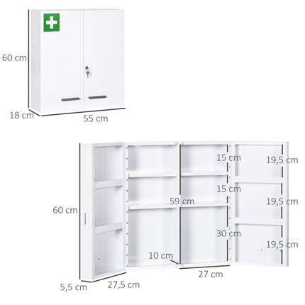 Wall-mounted medicine cabinet, steel, white, 6 shelves