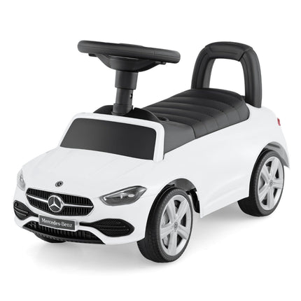 „Mercedes-Benz“ važiuojamasis žaislinis automobilis su vairu, baltas