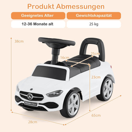 „Mercedes-Benz“ važiuojamasis žaislinis automobilis su vairu, baltas