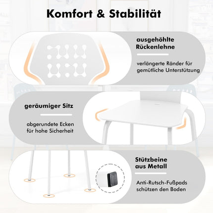 Metalinių valgomojo kėdžių komplektas, 4 vnt., baltos, ergonomiškas atlošas