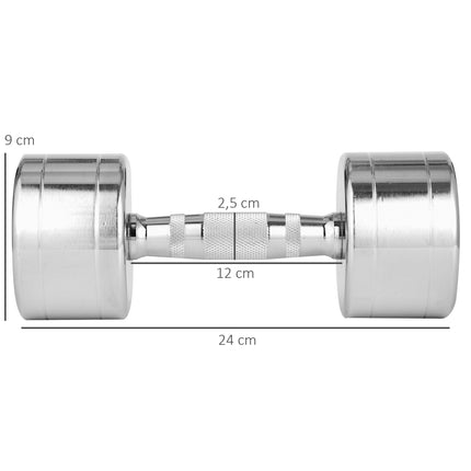 Metalinių hantelių rinkinys iš 2 vnt., 2 x 7 kg hantelių su rievėta rankena, kompaktiškos formos, neslystantys fitneso hanteliai, sidabriniai, 24 x 9 x 9 cm